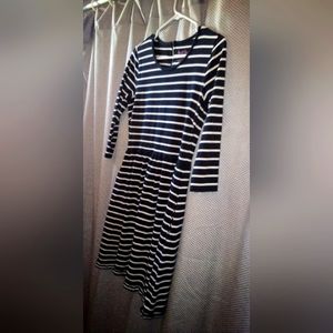 LOVE HANNA  Andersson Dress Women’s Black White Striped Exposed Zipper Sz Small